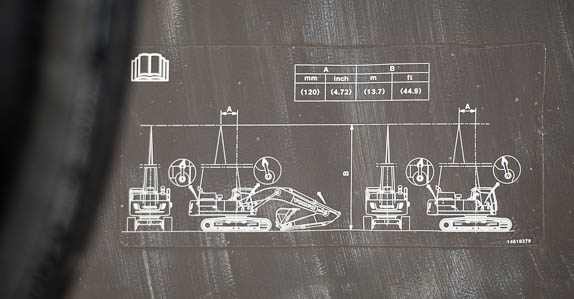 Volvo includes equipment specs on the side of its EC340DL excavator